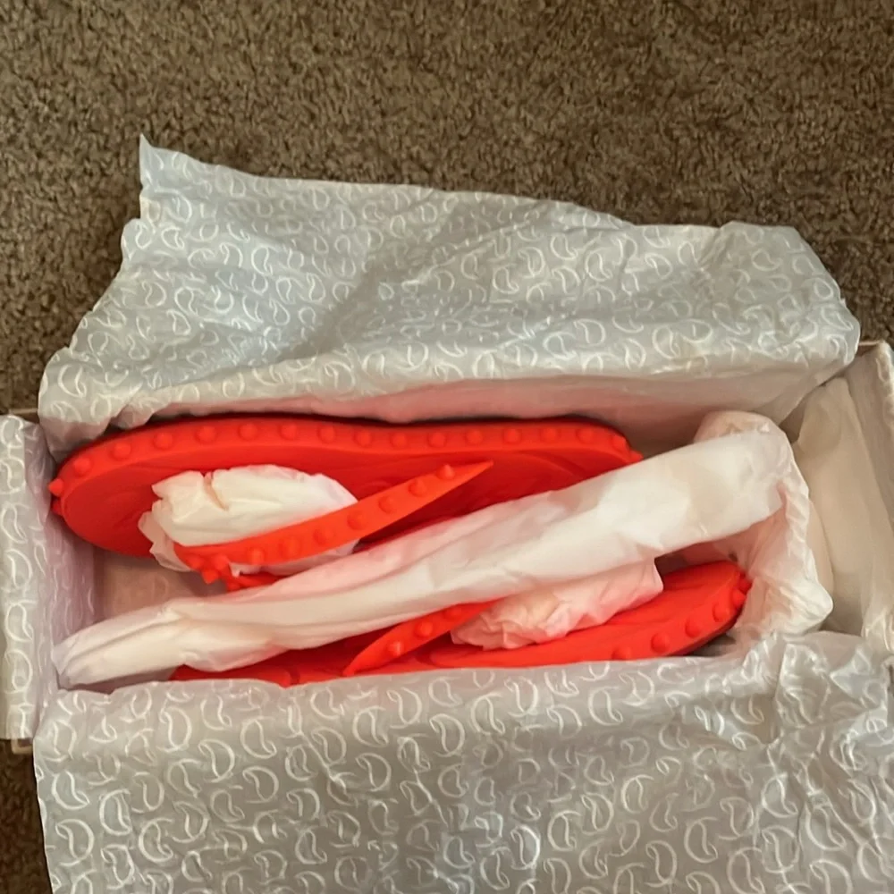 Christian Louboutin Super Loubi Bright Orange Sandals - Picture 6 of 6